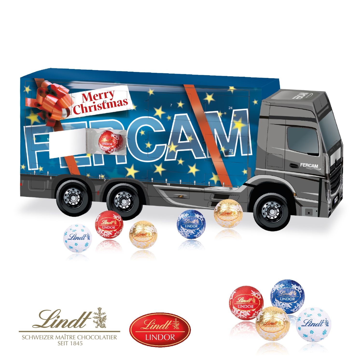CD95374-023D Adventskalender _LKW_ mit Lindt Schokolade_ Individuelles Motiv