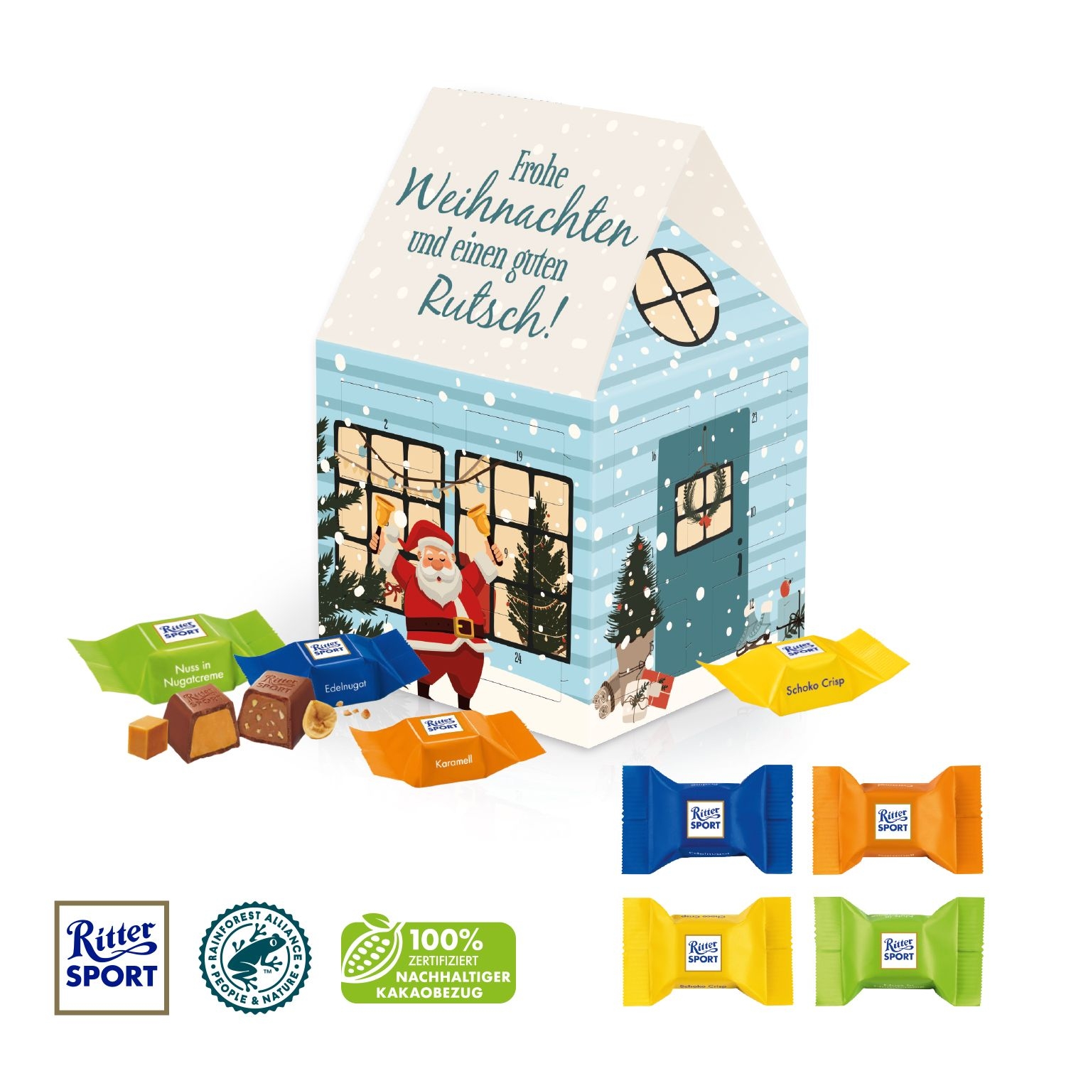 CD95187-01Adventskalender Haus mit Ritter SPORT Schokowuerfel_ Motiv-Vorlage