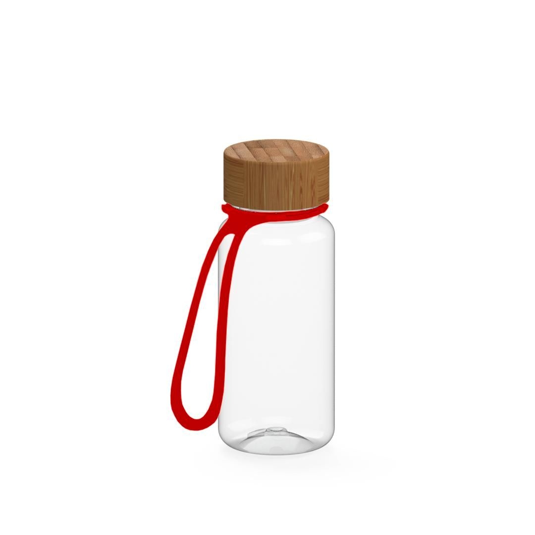 EL01249-3Trinkflasche _Natural_ 400 ml_ inkl. Strap_ transparent_ rot