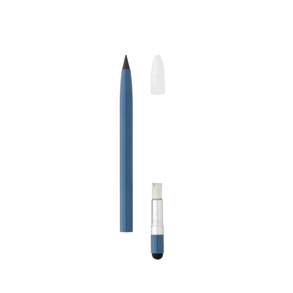 XDP611.12-5Tintenloser Stift aus Aluminium mit Radiergummi_ blau