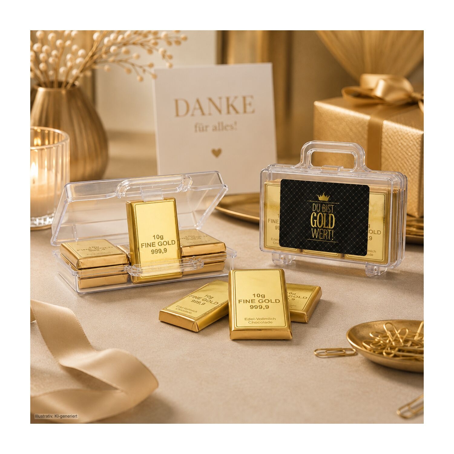 RP1724Du bist Gold wert - Goldkoffer mit 12 Schokoladen Goldbarren _120 g_
