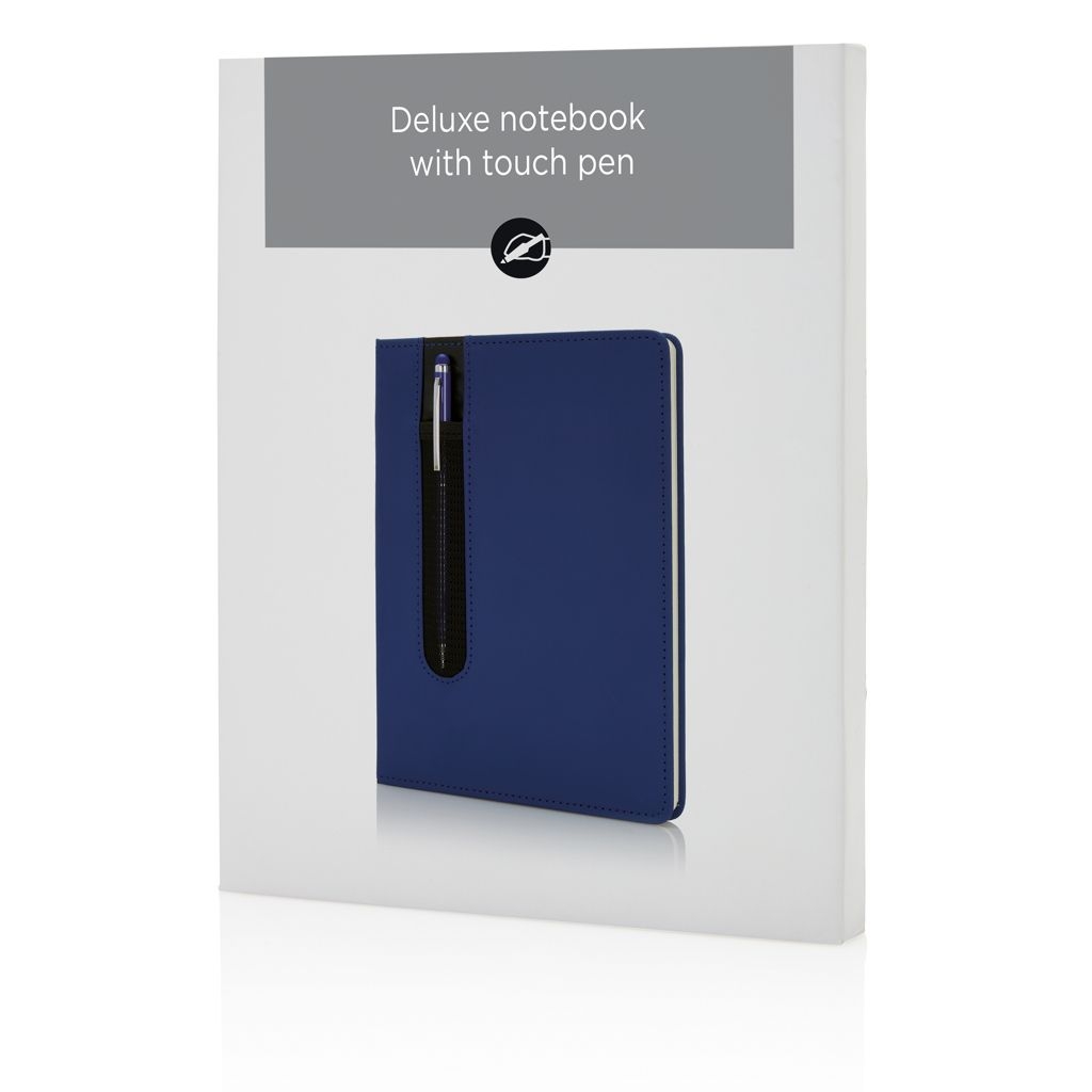 XDP773.31-5Basic Hardcover PU A5 Notizbuch mit Stylus-Stift_ navy blau