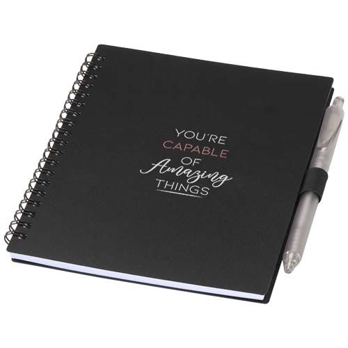 PF106298-4Niove Softcover Notizbuch aus recyceltem Kunststoff mit Kugelschreiber _blaue Mine_ schwarz