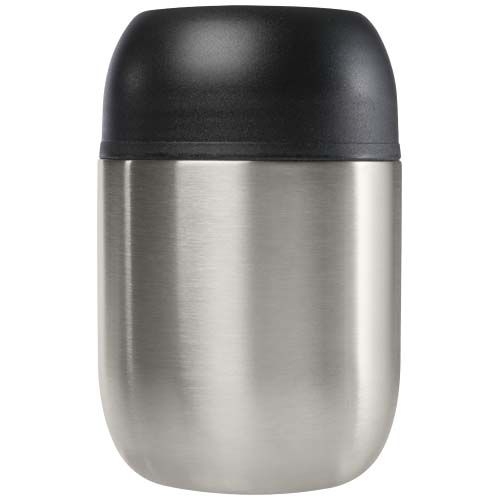 PF113421-2Supo 480 ml doppelwandiger Lunchpot aus recyceltem Edelstahl mit faltbarem Loeffel_ silber