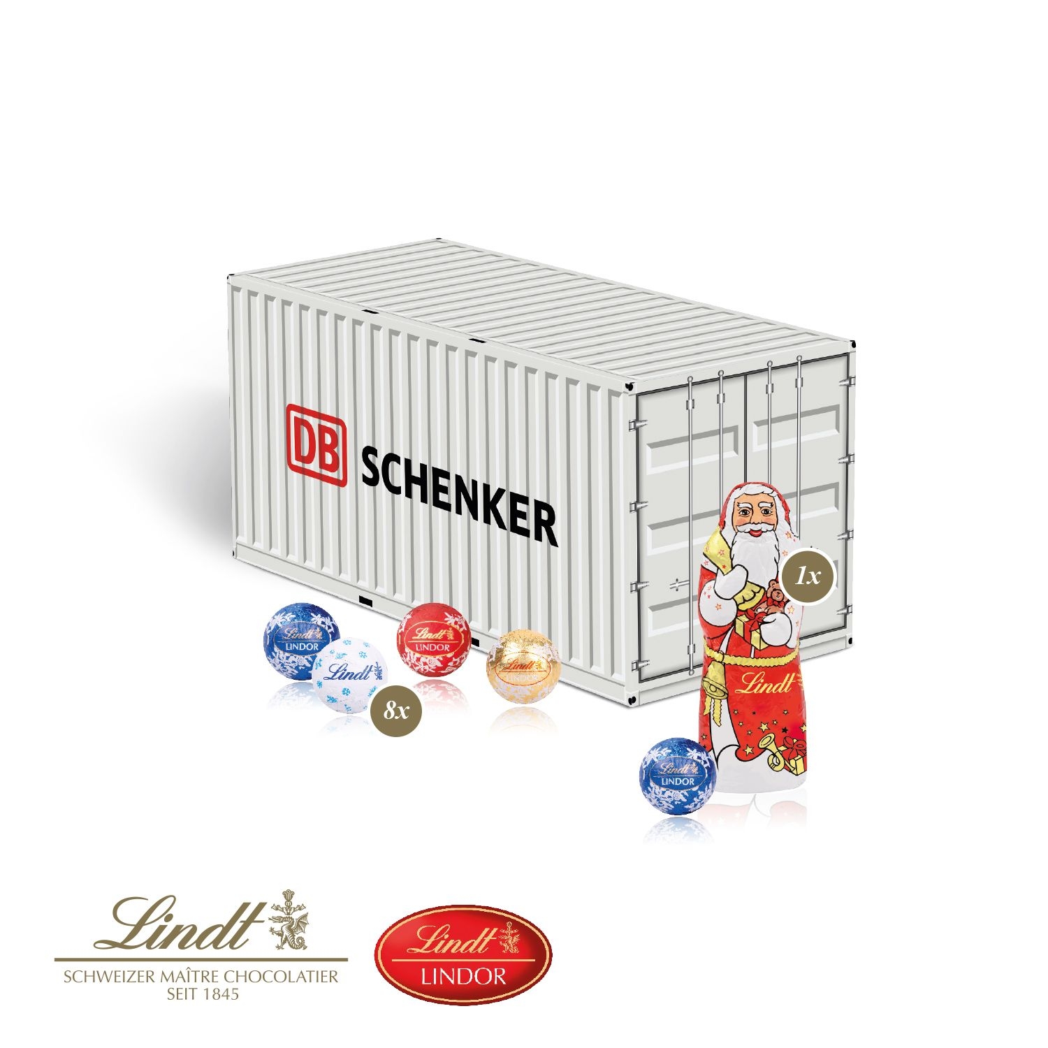 CD95553-013D Praesent _Container_ mit Lindt Minis und Nikolaus_ Lindt Weihnachts-Mix