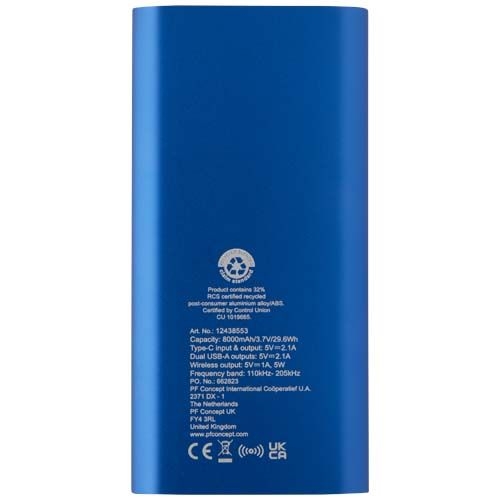 PF124385-2Juice 8000 mAh Typ-C kabellose Powerbank aus recyceltem Aluminium_ royalblau