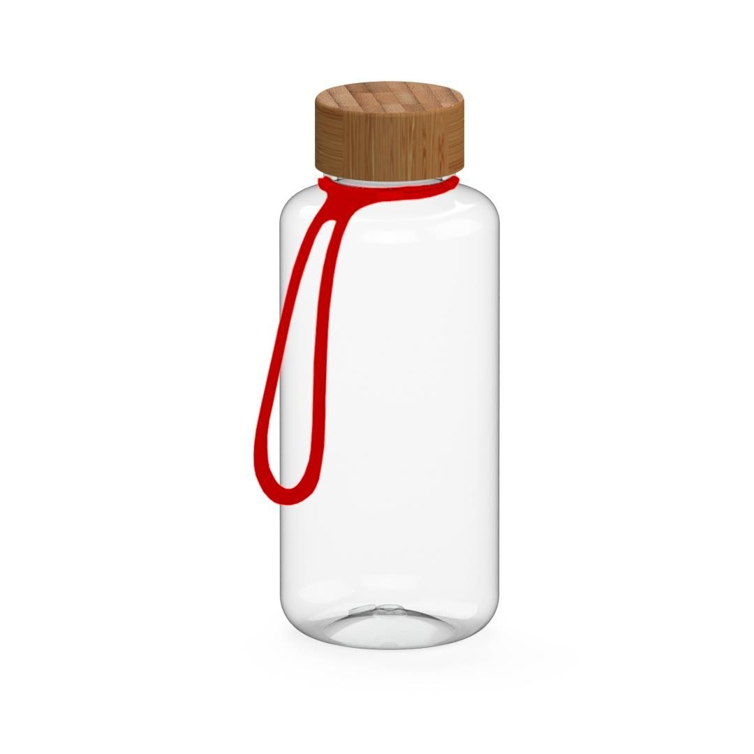 EL01250-3Trinkflasche _Natural_ 1_0 l_ inkl. Strap_ transparent_ rot