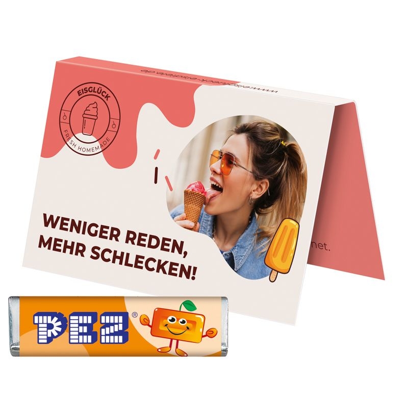 JG10174-2Werbekarte Visitenkartenformat PEZ_ PEZ Bonbonriegel_ Orange