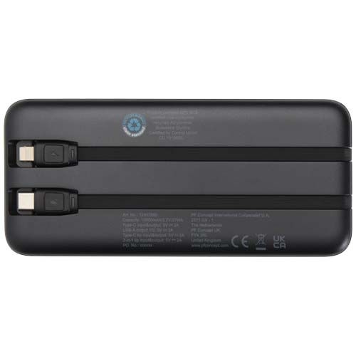 PF124459-2Adhil 10 W 10.000 mAh Powerbank aus recyceltem Kunststoff mit 2 integrierten Kabeln_ schwarz