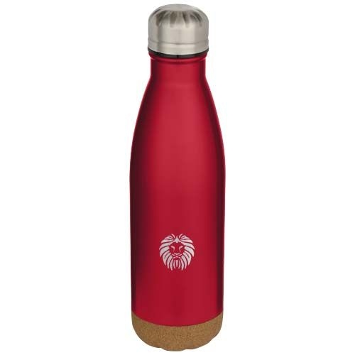 PF100892-1Cove 500 ml doppelwandige_ vakuumisolierte Trinkflasche aus Edelstahl mit Korkdetails_ rot