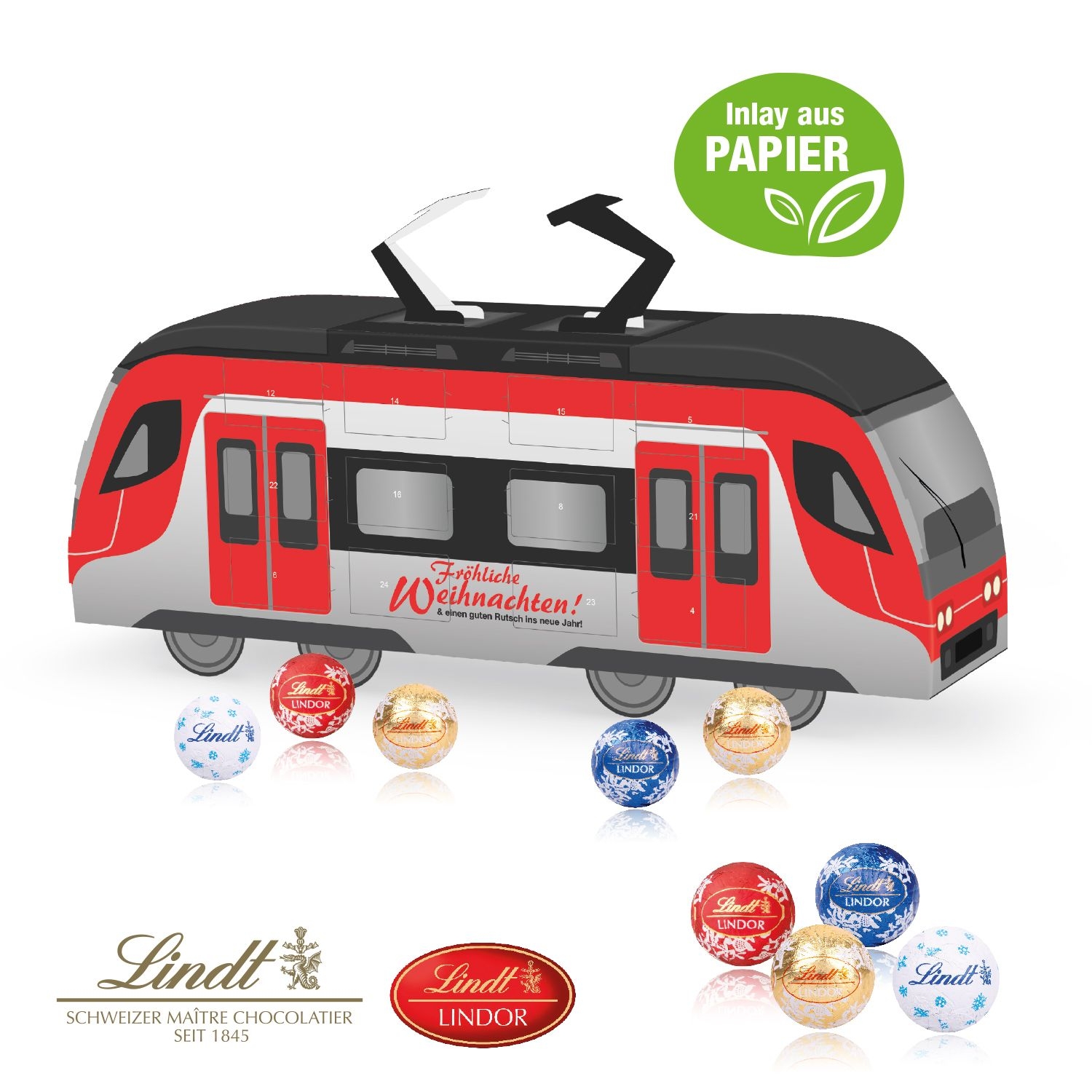 CD55449-013D Adventskalender Bahn mit Lindt Schokolade mit Papier-Inlay_ Motiv-Vorlage