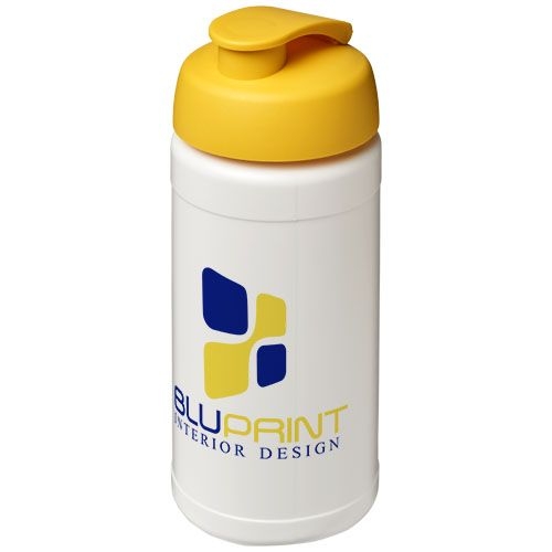 PF210068-11Baseline® Plus 500 ml Sportflasche mit Klappdeckel_ weiss_gelb