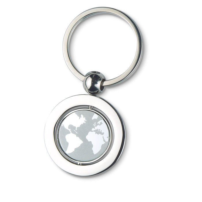 KC6297-14Globy Schluesselring _ Weltkarte_ silber