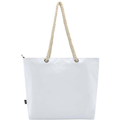 PF130079-1Panama Strandkuehltasche mit Kordelgriffen aus recyceltem GRS-Material_ 23L_ weiss