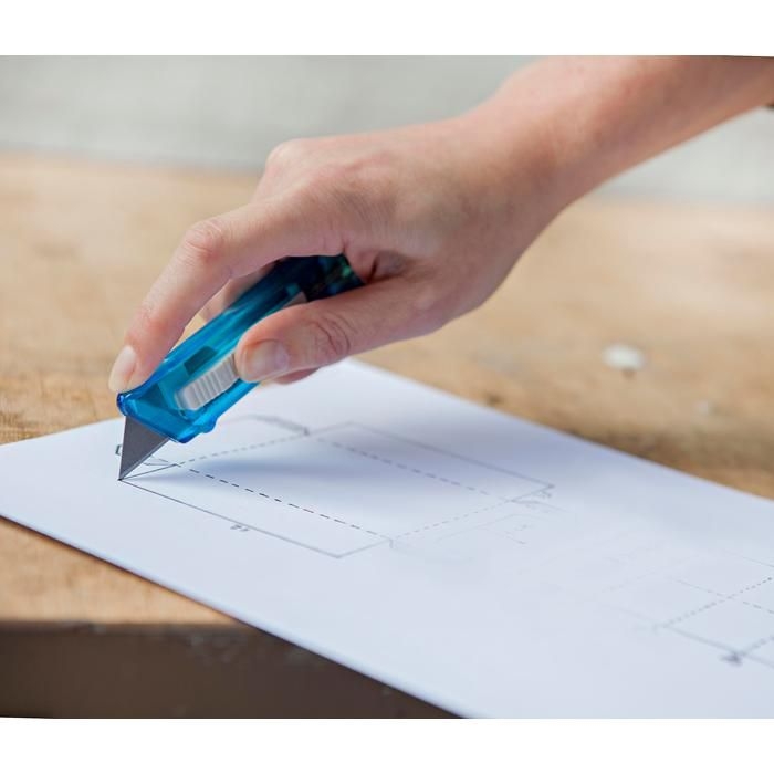 GI8545-05Cutter-Messer mit Federkernautomatik aus Kunststoff Griffin_ blau