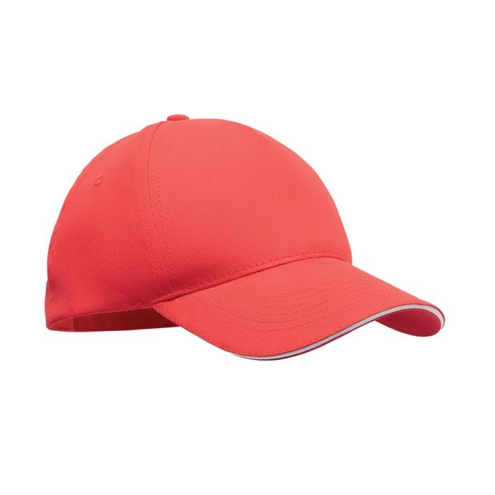 MO2345-35Sunny Baseball cap 5 panels 180gr_ weiss_rot