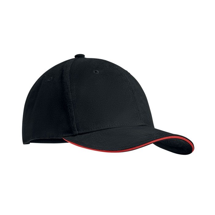 MO9643-83Tekapo Baseball cap 6 panels 270g_m²_ schwarz_rot