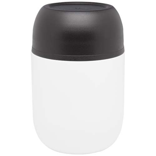 PF113421-1Supo 480 ml doppelwandiger Lunchpot aus recyceltem Edelstahl mit faltbarem Loeffel_ weiss