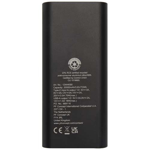 PF124440-1Acamar 70 W 20.000 mAh Laptop Powerbank aus recyceltem Aluminium_ schwarz