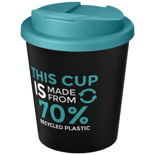 PF210455-9Americano® Espresso Eco 250 ml recycelter Isolierbecher mit auslaufsicherem Deckel _ schwarz_aquabla