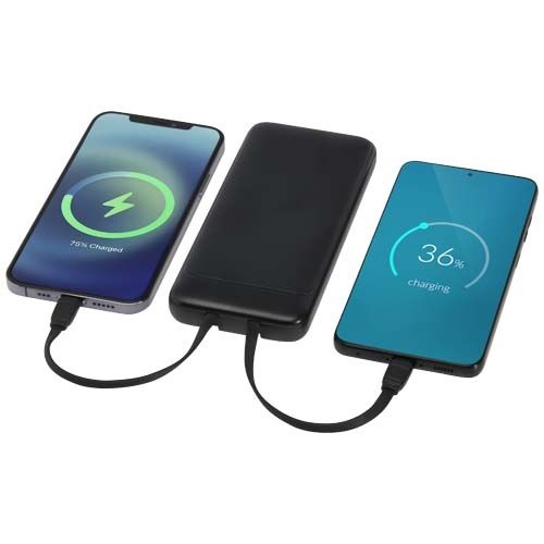 PF124459-2Adhil 10 W 10.000 mAh Powerbank aus recyceltem Kunststoff mit 2 integrierten Kabeln_ schwarz