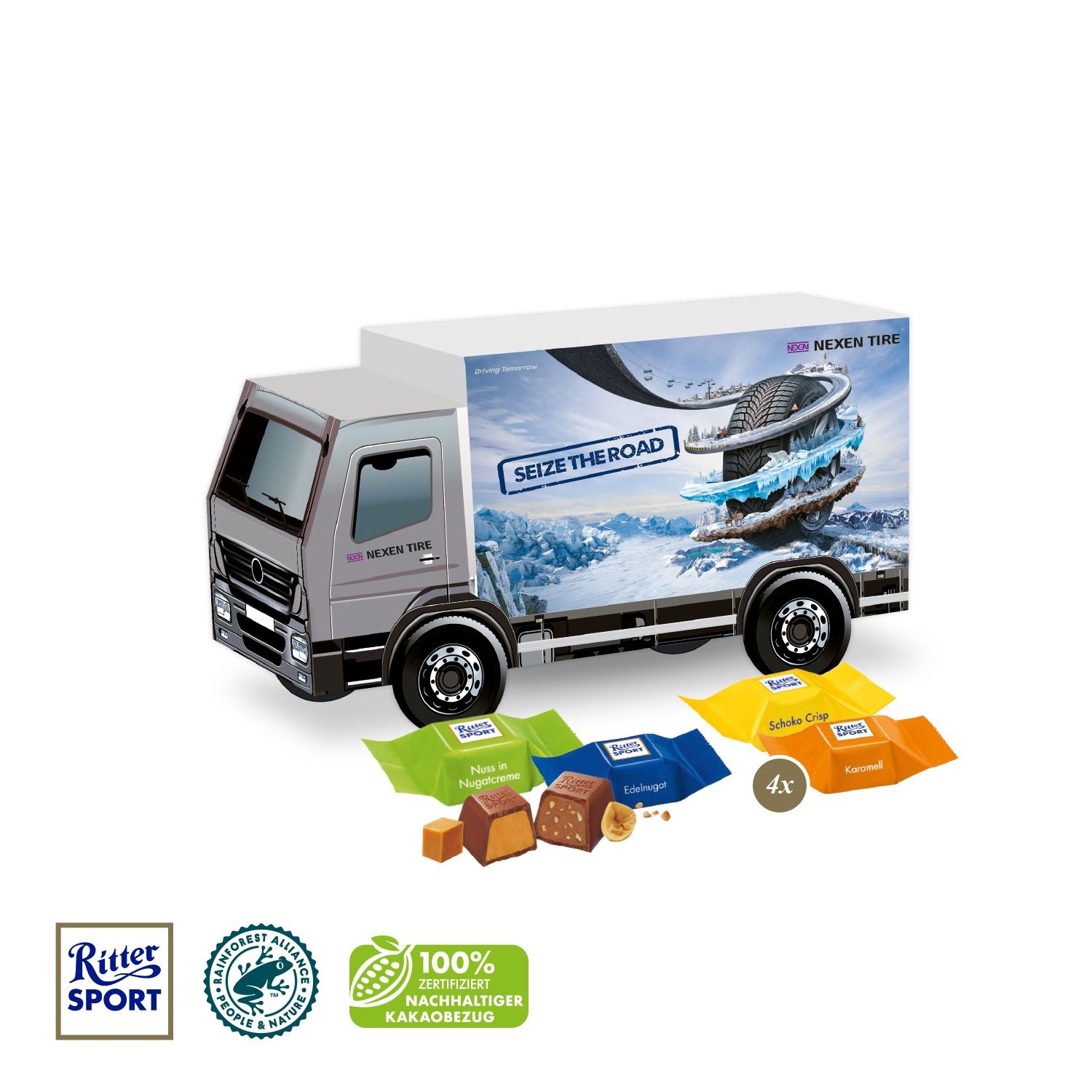 CD95541-013D Praesent _LKW_ mit Ritter SPORT Schokowuerfel_ Ritter Sport Schokowuerfel