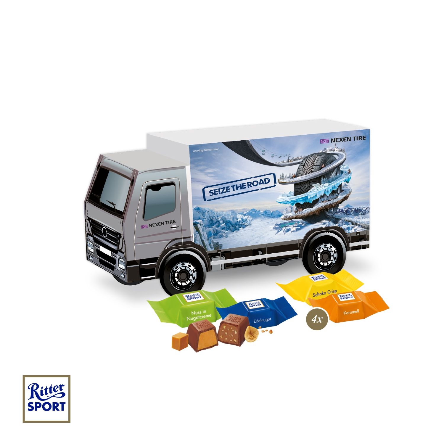 CD95541-013D Praesent LKW mit Ritter SPORT Schokowuerfel_ Ritter Sport Schokowuerfel
