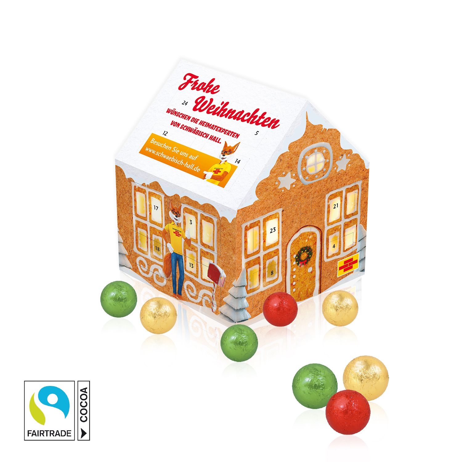 CD95186-01Adventskalender _Weihnachtshaus_ Classic mit Fairtrade® Schokolade_ Motiv-Vorlage